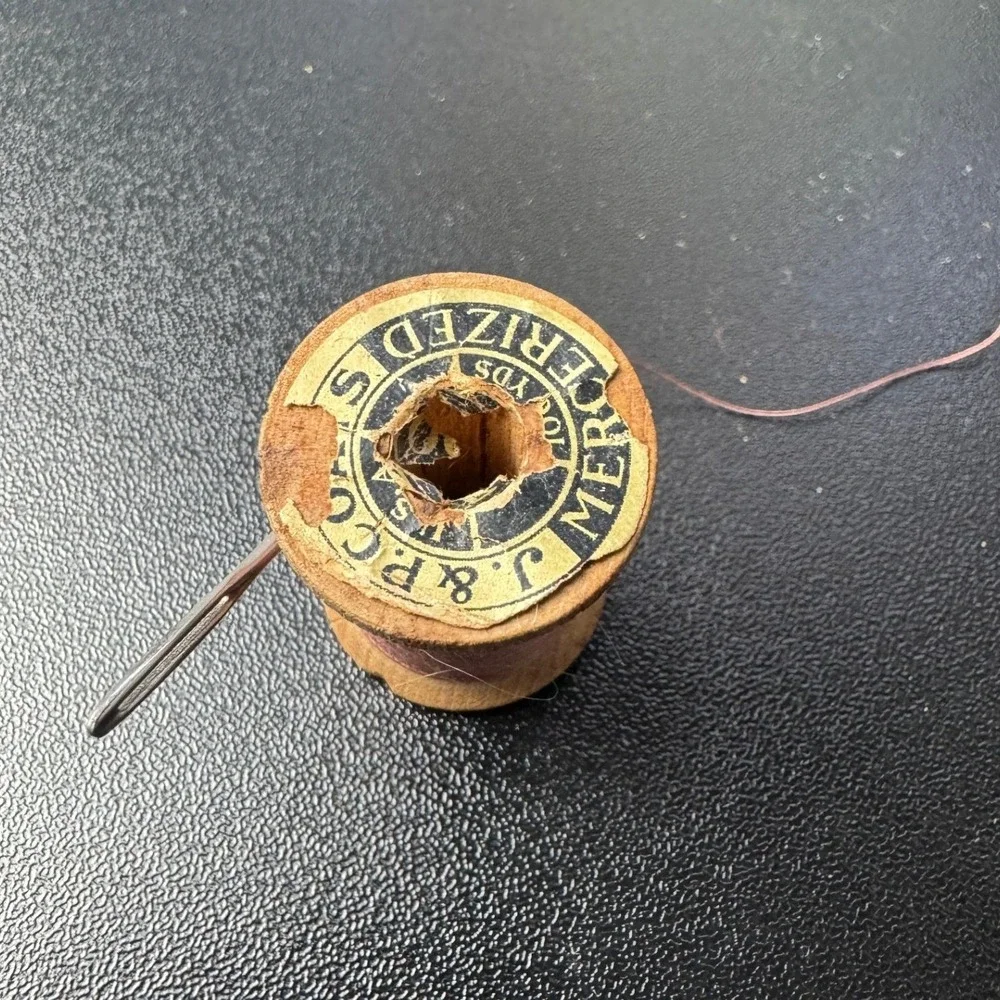Vintage J&P Coats Wooden Thread Spool Mercerized Pink Cotton with Needle 100 Yds